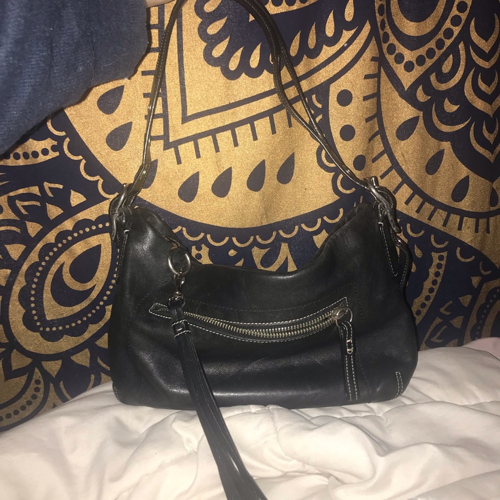Coach 1417 Legacy Black Leather Hobo Shoulder Bag with Tassel